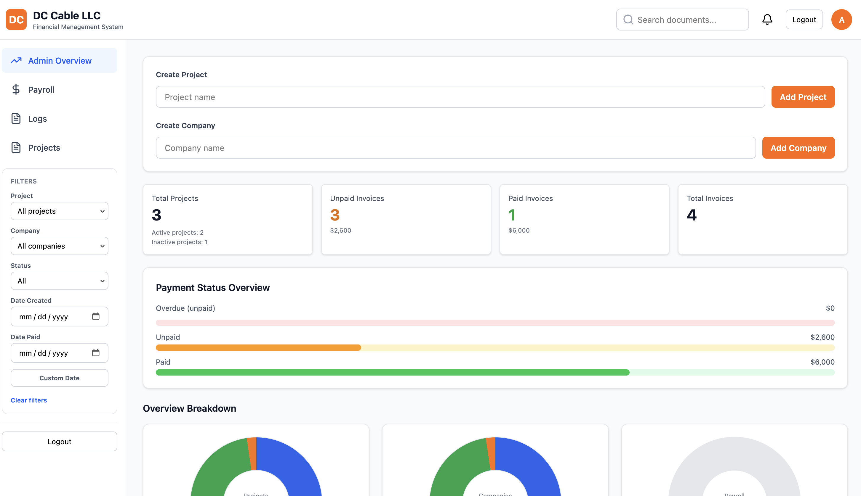 Financial management system preview